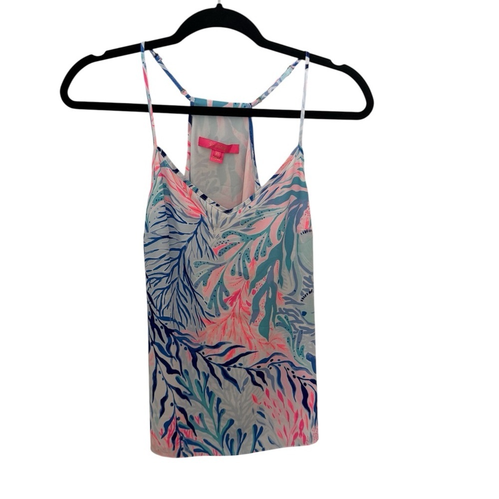 Lilly Pulitzer Krew Blue Pink Kaleidoscope Coral Dusk Tank Top